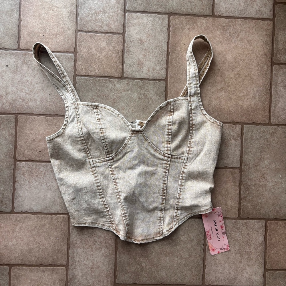 Tan Denim Crop Top